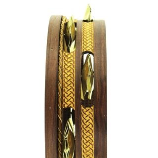 Pandeireta 9 pares marrón con trenzado celta dourado e ferreñas manuais douradas - Imaxe 1