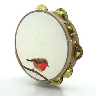 Pandeireta de nogueira ilustrada con paporrubio e ferreñas tradicionais douradas - Imaxe 1