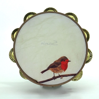 Pandeireta de nogueira ilustrada con paporrubio e ferreñas tradicionais douradas - Imaxe 2