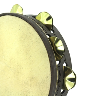 Pandeireta marrón de 9 pares de ferreñas manuais douradas decorada con cenefa - Imaxe 1