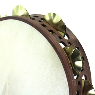 Pandeireta marrón de 9 pares de ferreñas manuais douradas e decorada con follas de pradairo - Imaxe 2