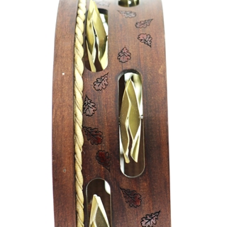 Pandeireta marrón de 9 pares decorada con follas de carballo e ferreñas manuais douradas - Imaxe 1