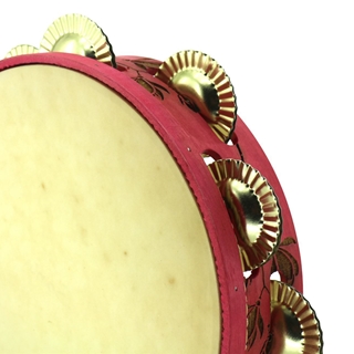 Pandeireta rosa de 9 pares con decorado de polas de magnolio e ferreñas tradicionais douradas - Imaxe 2