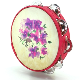 Pandeireta rosa de 9 pares con ilustración de flores violetas - Imaxe 1