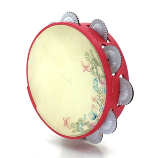 Pandeireta rosa de 9 pares de ferreñas tradicionais en branco e ilustración de bolboretas - Imaxe 1