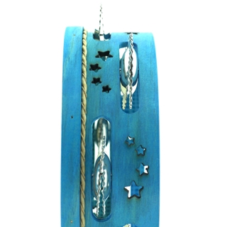 Pandeireta tradicional de 7 pares de ferreñas azul decorada con estrelas - Imaxe 1